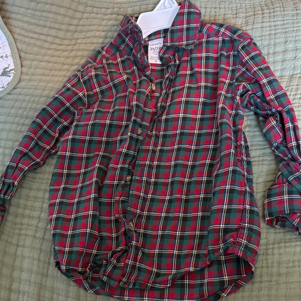 Christmas shirt Carter's Red and Green Plaid Button Down Shirt